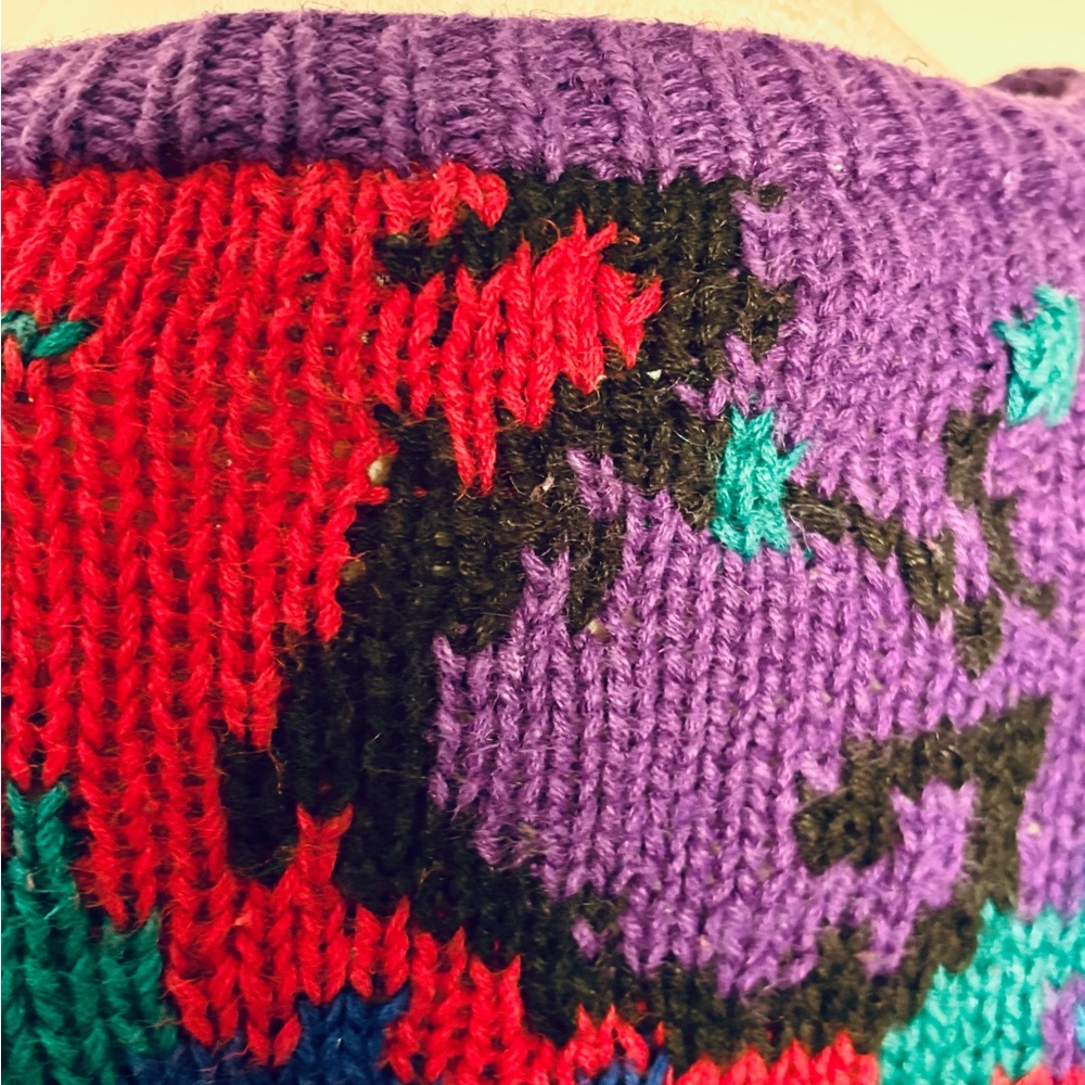 Vintage 80s Needleworks Sz L Floral Hand Knit Women's Sweater - Picture 10 of 10